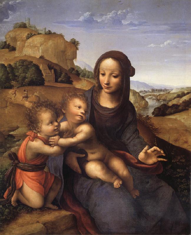 YANEZ DE LA ALMEDINA, Fernando Madonna and Child with Infant St.Fohn oil painting picture